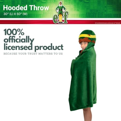 Elf The Movie Buddy Holiday Christmas Kids Bedding Soft Cozy Hooded Throw Blanket, 30 in x 50 in, (Officially Licensed Product) by Franco