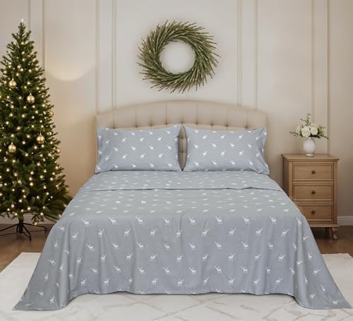 RUVANTI Flannel Sheets Set Twin Size, Celestial Stag