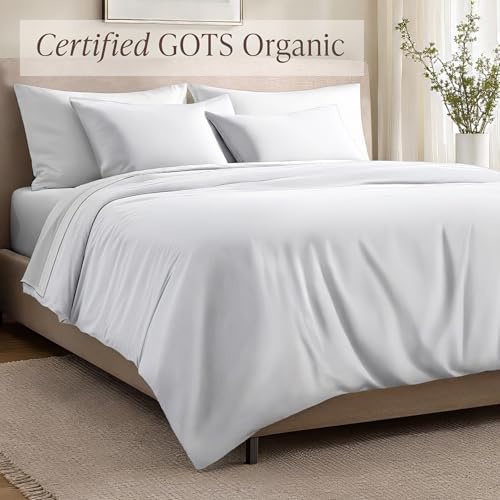 Bare Home 100% Organic Cotton Sateen Duvet Cover Set (Twin/Twin XL, White)