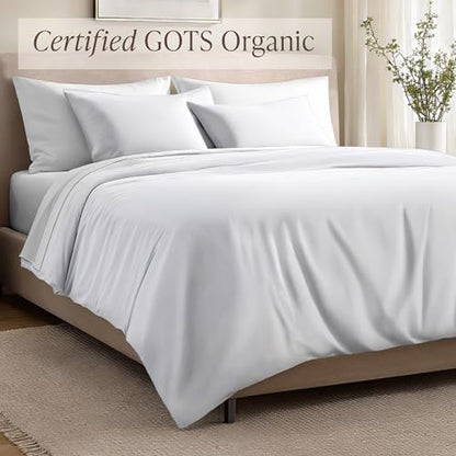 Bare Home 100% Organic Cotton Sateen Duvet Cover Set (Twin/Twin XL, White)