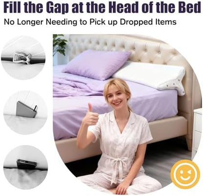 JZHLLA Triangle Bed Gap Filler King High Density Foam Headboard Gap Filler Pillow with 2 PCS Pockets and Removable Washable Cover, Prevent Items from Falling