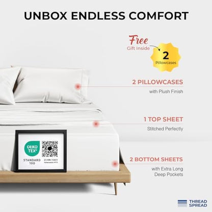 THREAD SPREAD 100% Egyptian Cotton Split King Sheets Sets for Adjustable Bed - Luxury 1200 Series Split King Sheets (5 PC, White), Soft, Cooling, 17" Deep Pocket Sheet Set - Plush Collection
