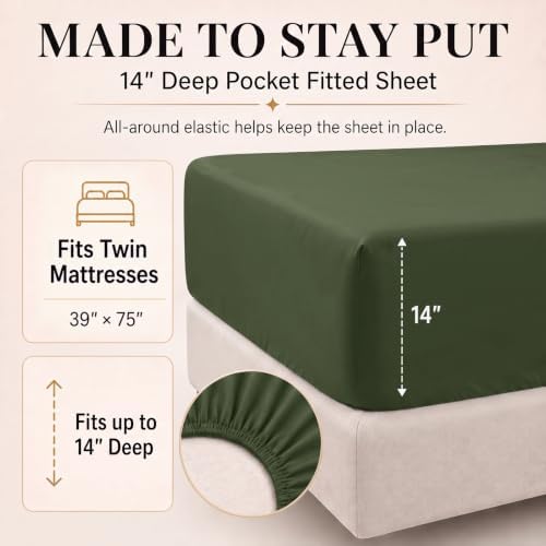 CozyLux Twin Comforter Olive Green, 5 Pieces Bed in a Bag