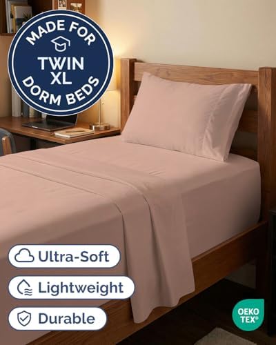 Extra Deep Twin XL Sheet Set - 3 Piece College Dorm Room - Mauve