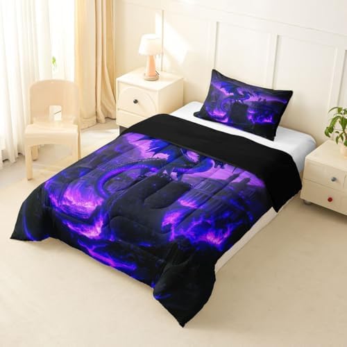 Feelyou Dragon Bedding Set Soft for Boys Girls, Fantasy Animal Comforter Set Toddler Size Jungle Duvet Quilt Microfiber Wild Animal Bedroom Decor Magical Beast 2 Pcs with 1 Pillow Cases