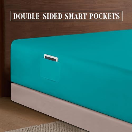 Elegant Comfort 1500 Premium Hotel Quality 18-24 Inches Deep - Extra Deep Pocket Single Fitted Sheet for High Mattress, Luxury and Softest, Smart Pocket - Wrinkle Free, California King, Turquoise