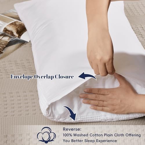 PHF Cotton Waffle Pillow Shams Standard Size 20" x 26", White, No Insert