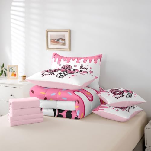 Erosebridal Cartoon 67 Bow Comforter Set Full Size for Girls Leopard Print Plaid Number 7 Piece Bedding Set Girly Six Seven Cute Star Print Bed in A Bag Pink Ice Cream Drip Bed Set