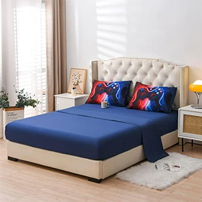 Meeting Story Gamer Gaming Bedding Sets Red Blue Lightnings Gamepad Comforter Set for Boys Games Console Action Buttons Novelty Colorful Modern Room Decor Home Quilt Set (Red-Blue, Full 5Pcs)