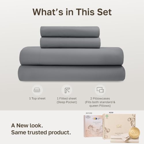 California Design Den 100% Organic Cotton Percale Sheets Queen, Slate Grey