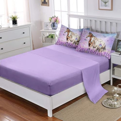 HOSIMA 7Pcs Horse Queen Comforter Set Animal Bedding Room Decor for Teens.