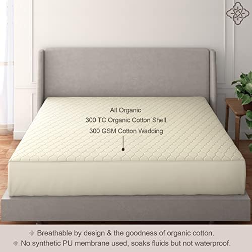 Bioweaves 100% Organic Cotton Mattress Pad Cover, GOTS Certified Cooling Quilted Fitted Mattress Topper & Protector with Soft Cotton Wadding - 20 Inch Deep Pocket, Full