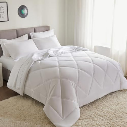 Joiedomi Queen Comforter Set with Sheets White, 7 Pieces Queen Bed Set with 1 Down Alternative Comforter, 1 Flat Sheet, 1 Fitted Sheet, 2 Pillowcases and 2 Pillow Shams, Bed in a Bag for All Seasons