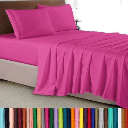 Elegant Comfort Luxury 4-Piece Bed Sheet Set - Luxury Bedding 1500 Premium Hotel Quality Microfiber, Wrinkle Resistant Cool & Breathable, Easy Elastic Fitted, King, Hot Pink