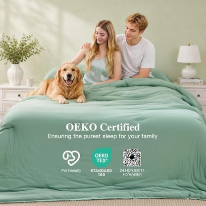 MUXHOMO Cooling Twin XL Comforter Set, Lightweight Summer Comforter for Hot Sleeper, Reversible Bedding with ICY Cooling Surface, Includes 1 Comforter (68"x 88") and 2 Shams (20"x 26"), Sage Green