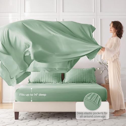 MUXHOMO 5 Pieces Twin XL Comforter Set, Seersucker Bed in a Bag Twin XL Size, All Season Luxury Bedding Set with Comforter, Flat Sheet, Fitted Sheet, Pillowcase & Sham, Sage Green