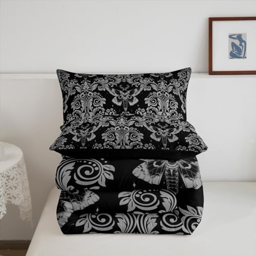Feelyou White Black Gothic Damask Floral Comforter Set Full Bedding Set