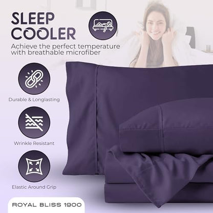 Split King Sheets Set with 2 Twin XL Fitted Sheet - 5 Piece Bedding - Wrinkle Free, Fade Resistant, Double Brushed Microfiber - Deep Pockets/Easy Fit (Plum)