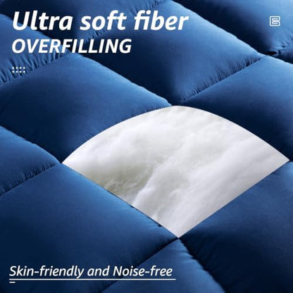 HYLEORY All Season King Size Bed Comforter - Cooling Down Alternative Comforter Quilted Duvet Insert with Corner Tabs - Winter Warm - Machine Washable - Reversible Navy/Light Blue