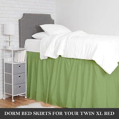 Crown Collection 34 Inch Drop Twin XL Size Dorm Bed Solid Bed Skirt Stylish Ruffled Pattern Split Corner Easy Fit Easy Care Fade & Wrinkle Resistant- Micorfiber
