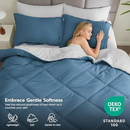 Joiedomi Queen Comforter Set with Sheets Blue, 7 Pieces Queen Bed Set with 1 Down Alternative Comforter, 1 Flat Sheet, 1 Fitted Sheet, 2 Pillowcases and 2 Pillow Shams, Bed in a Bag for All Seasons