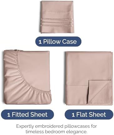 Twin Size 3 Piece Sheet Set - Ultra Soft & Cooling Bed Sheets - Dusty Pink