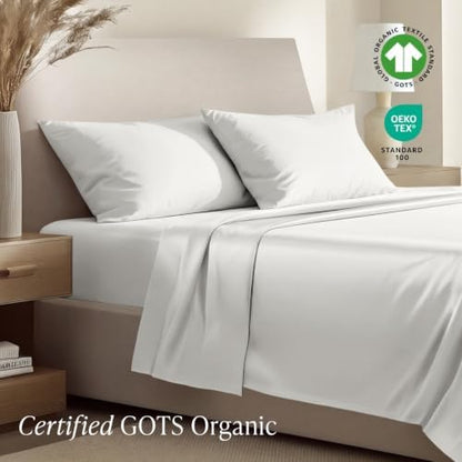 Bare Home 100% Organic Cotton Sateen Sheet Set (Split Flex King, Antique White)
