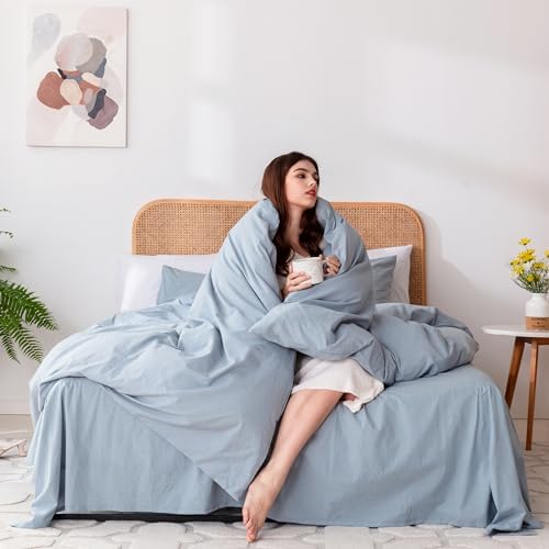 Ventidora 3 Piece Duvet Cover Set Queen Size,100% Organic Washed Cotton with Linen Feel Like Textured, Luxury Soft and Breatheable Bedding Set with Zipper Closure(1 Duvet Cover + 2 Pillowcases)