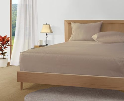 LANE LINEN Split King Sheets 100% Egyptian Cotton Sateen - Taupe Swiss Dot