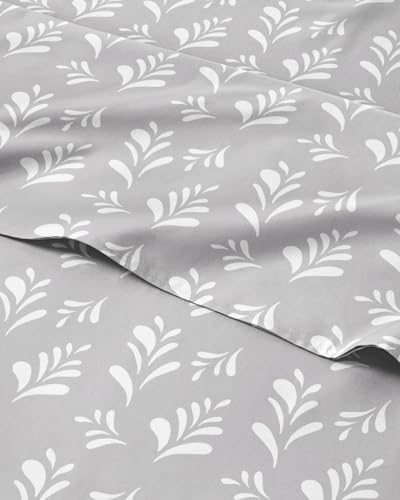 Split King 5 Piece Floral Sheet Set - Breathable & Cooling - Gray Sprig