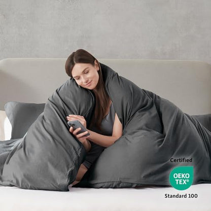 Hearth & Harbor Prewashed Queen Duvet Cover Set, Grey
