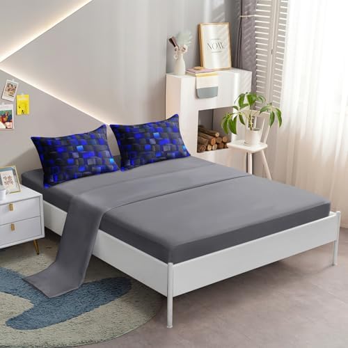 6 Pieces 3D Block Bedding Set Twin Size Blue Gaming Block for Boys Comforter Set Bed in A Bag Perfect for Boys Girls Kids Teens Bedroom Decorative Twin13