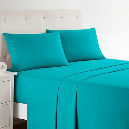 Clara Clark Bed Sheets, Premier 1800 Series 4 Piece Bed Sheet Set, Deep Pocket, Wrinkle, Fade, Stain Resistant, Luxury Soft Bedding Sheets & Pillowcases, Split King, Teal