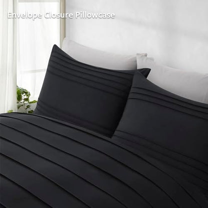 Oli Anderson 3PCS Pleated Duvet Cover Set, Black, Queen