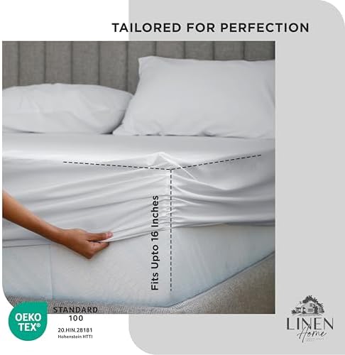 Linen Home 100% Cotton Percale Fitted Sheet only, Full Size, Dove Grey