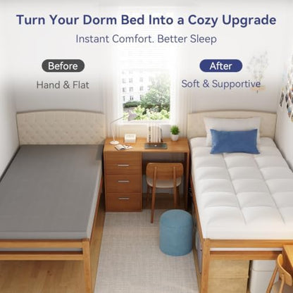 ELEMUSE Twin XL Mattress Topper for College Dorm, Thick Pillow Top Bed Pad