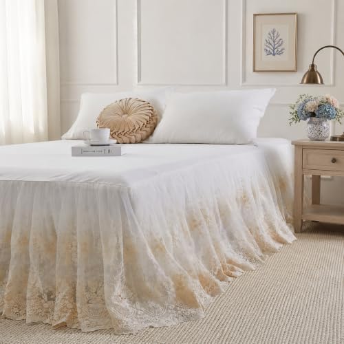 Brandream Cream Lace Bed Skirt King 18-Inch Drop Romantic Bedding
