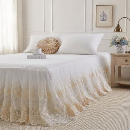 Brandream Cream Lace Bed Skirt Queen 18-Inch Drop Shabby Chic Bedding