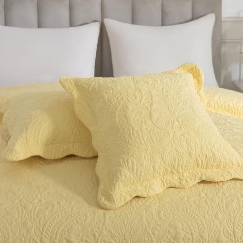 HoneiLife California King Quilt 5-Piece - Oversized King Bedspreads 128x120, Cal King Quilt Sets,Rustic Bedding Sets King Size,Reversible Coverlets Lightweight Bed Cover for All Season Use-Yellow