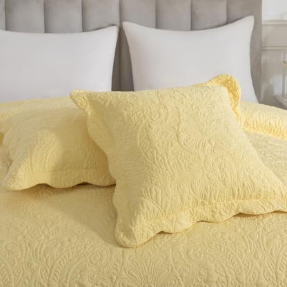 HoneiLife California King Quilt 5-Piece - Oversized King Bedspreads 128x120, Cal King Quilt Sets,Rustic Bedding Sets King Size,Reversible Coverlets Lightweight Bed Cover for All Season Use-Yellow