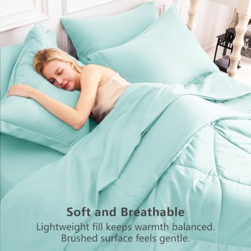 CozyLux Queen Comforter Set 88"x88" Spa Blue - 7 Piece Bed in a Bag