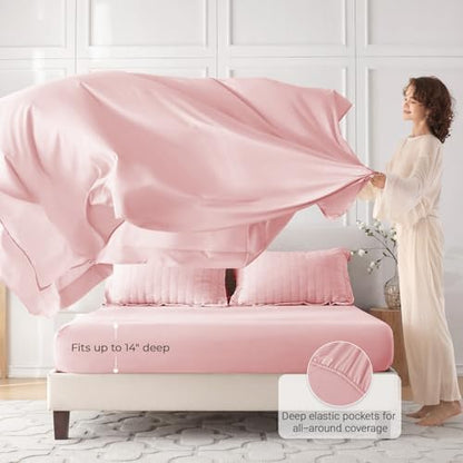 MUXHOMO 7 Pieces Oversized Queen Comforter Set, Seersucker Bed in a Bag Oversized Queen Size, All Season Luxury Bedding Set with Comforter, Flat Sheet, Fitted Sheet, Pillowcases & Shams, Pink