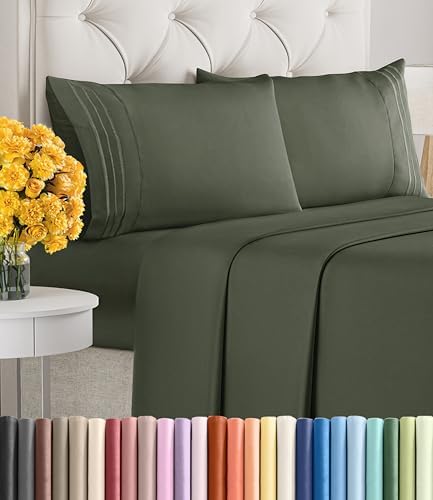 King Size 4 Piece Sheet Set - Ultra Soft & Cooling Sheets - Dark Olive Grey