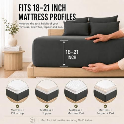CozyLux Split King Sheets 7-Piece, 21-Inch Deep Pocket, Soft Brushed Feel