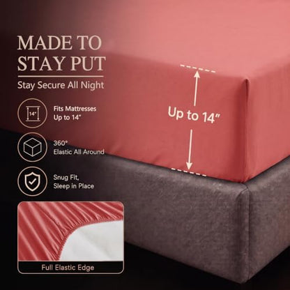 CozyLux King Size Comforter Set Coral, 7 Pieces Pintuck Bed in a Bag