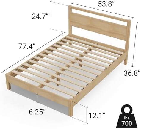 LIFEMENT Signature Wood Platform Bed Frame with Headboard, Essential, Noise Free, Under Bed Storage, No Box Spring Needed, Easy Assembly (Natural, Full)