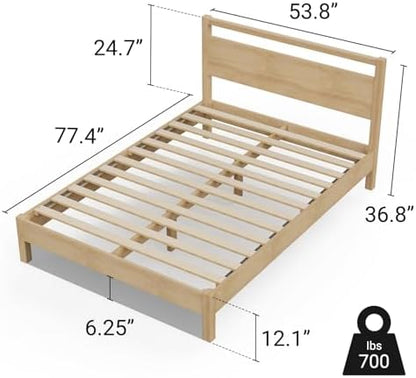 LIFEMENT Signature Wood Platform Bed Frame with Headboard, Essential, Noise Free, Under Bed Storage, No Box Spring Needed, Easy Assembly (Natural, Full)