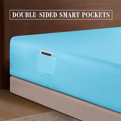 Elegant Comfort 1500 Premium Hotel Quality 18-24 Inches Deep - Extra Deep Pocket Single Fitted Sheet for High Mattress, Luxury and Softest, Smart Pocket - Wrinkle Free, Queen, Aqua Blue