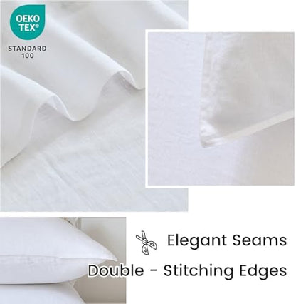 Simple&Opulence 100% Linen Euro Shams 26'' x 26'' Pack of 2, Embroidery Wheat Design Natural Flax Farmhouse Decorative Square Throw Pillow Covers for Bed Couch Sofa - White