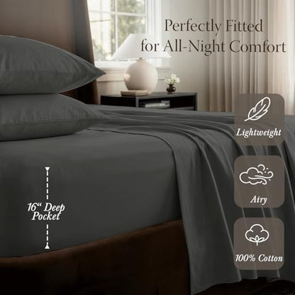 Threadmill 400TC Egyptian Cotton Full Sheet Set, Sateen, Dark Grey, 4-Piece